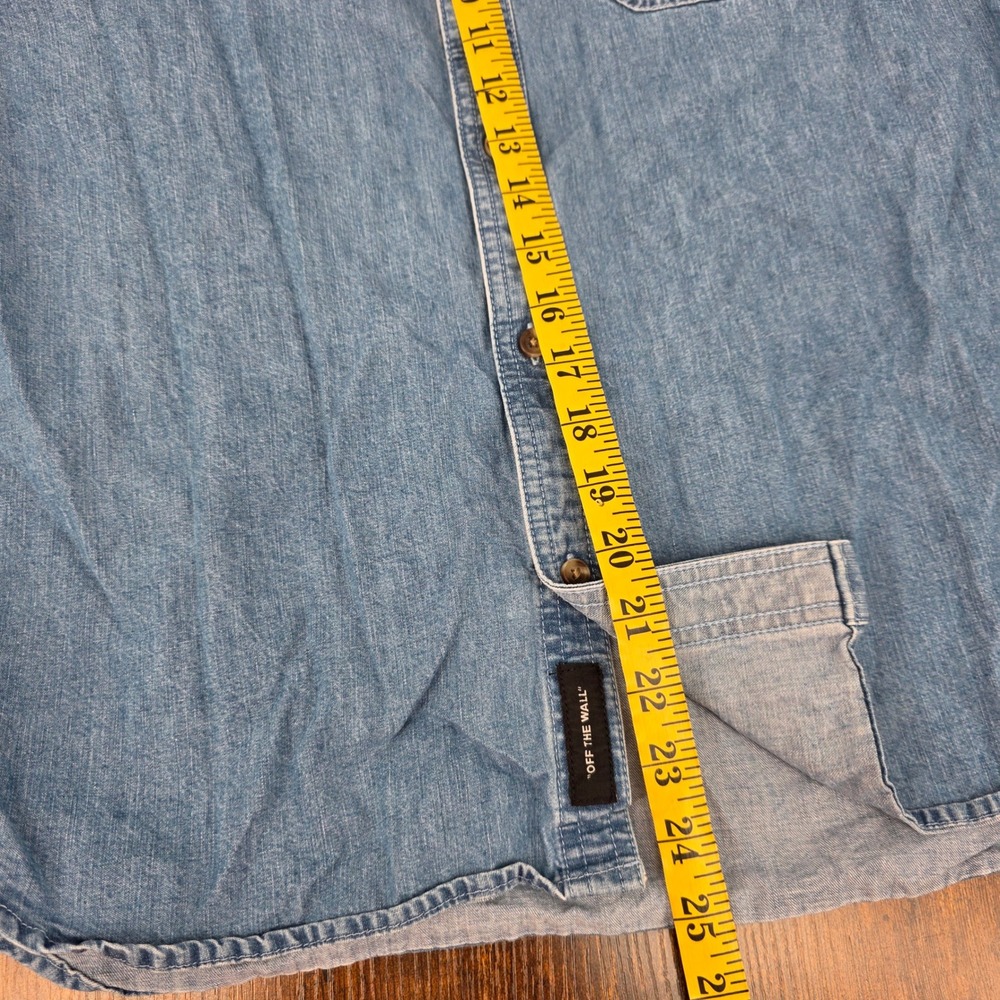 Vans Button Up Shirt Mens Small Denim Blue Plaid‎ Collar Casual Loose Fit Skate - Picture 8 of 8